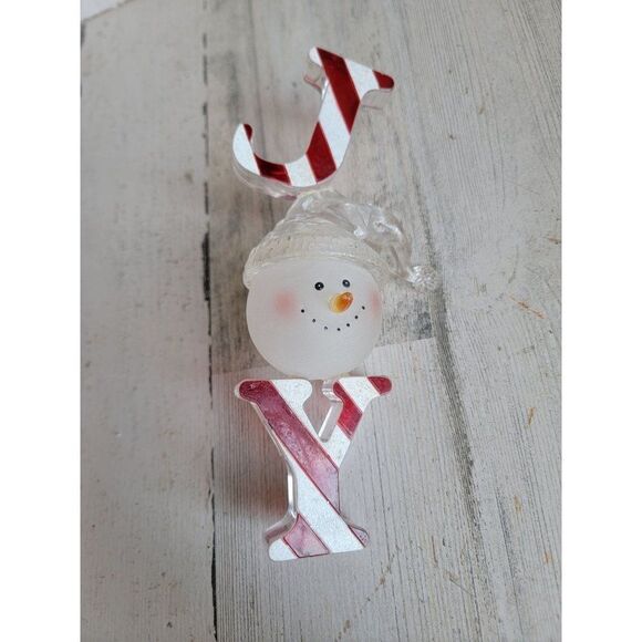 Snowman Joy candy cane striped face ornament Xmas decor - Picture 1 of 11